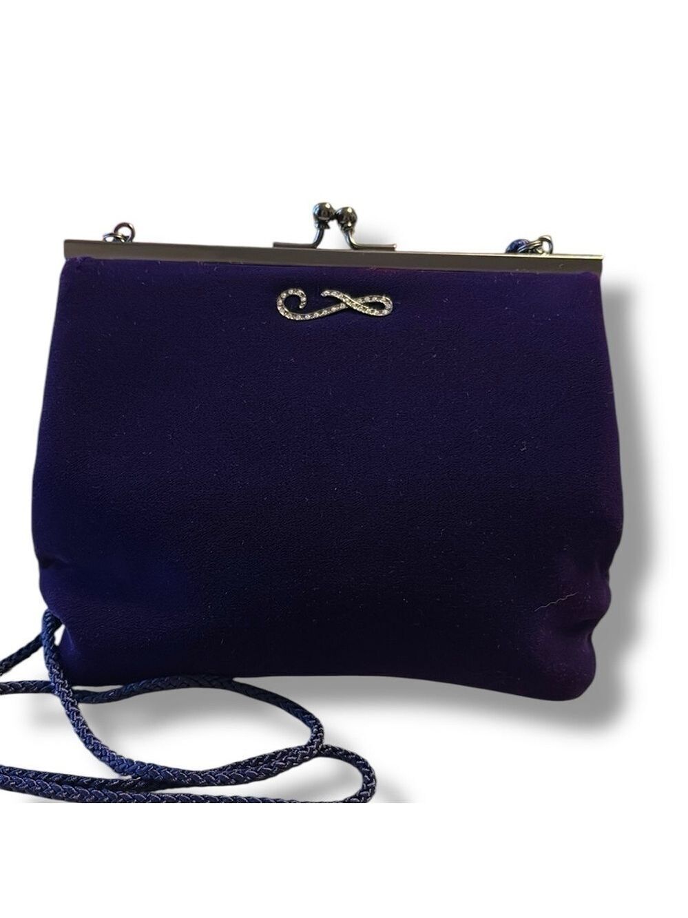 Velvet Evening Bag Kiss Lock Crystal Accent Purple